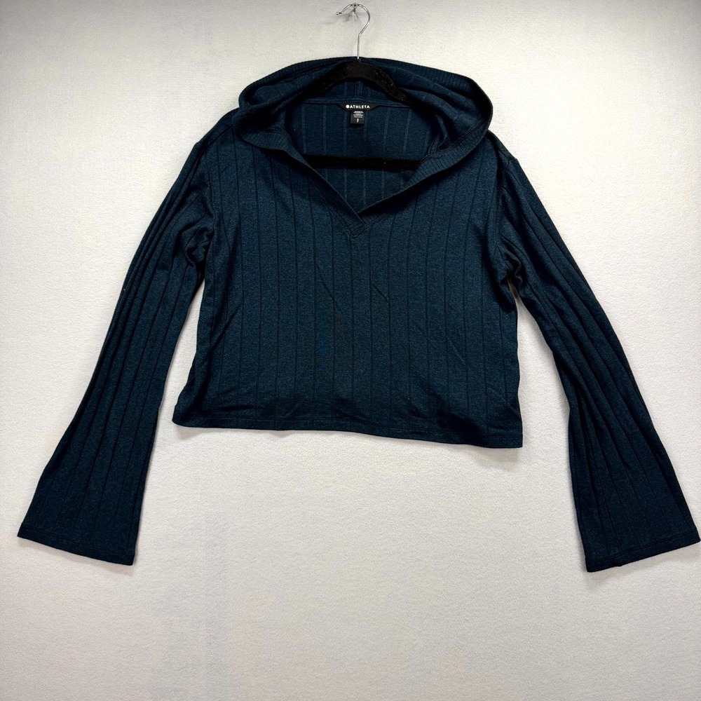 Athleta Harmony Pose Hoodie Womens Small Blue Mahogany Heather Textured Pullover
